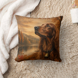 Autumn Irish Setter – Rustic Hunting Dog Art Throw Pillow
