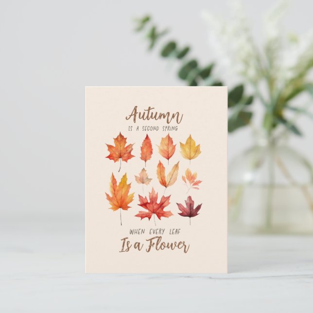 Autumn is a Second Spring – Fall Leaves Postcard (Standing Front)