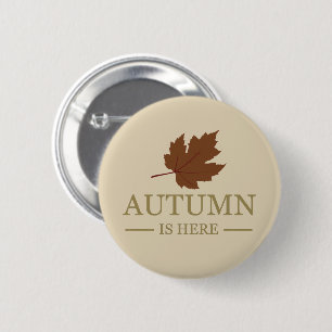 Autumn is here watercolor leaves fall button