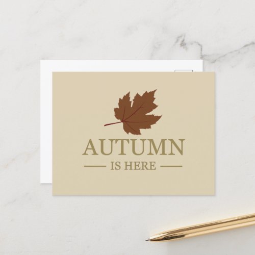 Autumn is here watercolor leaves fall holiday postcard