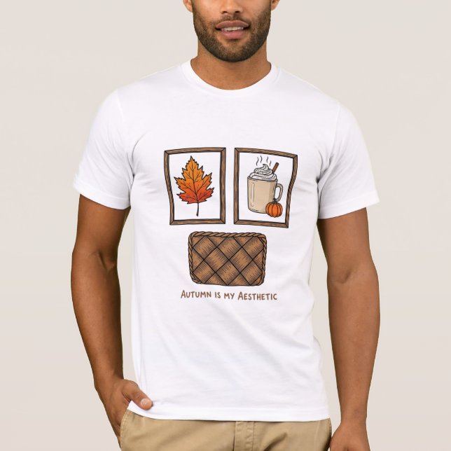Autumn Is My Aesthetic - Fall Coffee and Leaf  T-Shirt (Front)