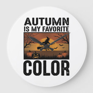 Autumn Is My Favorite Color Halloween Witch Design Large Clock