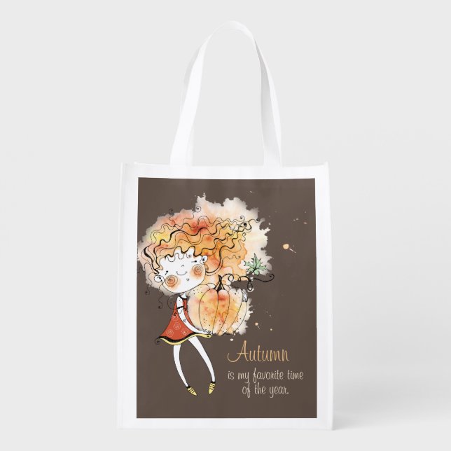 Autumn Is My Favorite Whimsical Reusable Grocery Bag (Back)