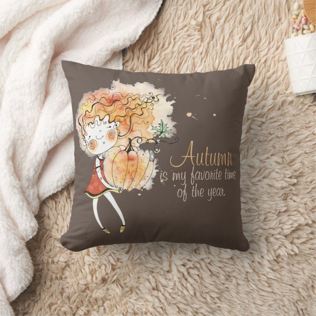 Autumn Is My Favorite Whimsical Throw Pillow (Blanket)