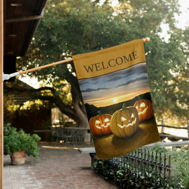 Autumn Jack O' Lanterns Halloween Welcome House Flag (In SItu)