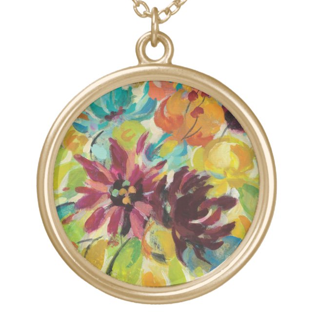 Autumn Joy Flowers Gold Plated Necklace (Front)