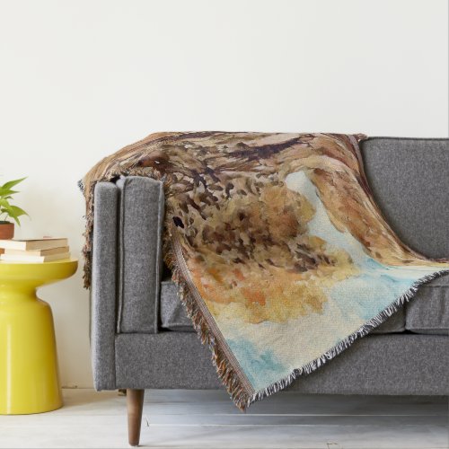 Autumn Jungle Woods Trees Landscape Painting Throw Blanket