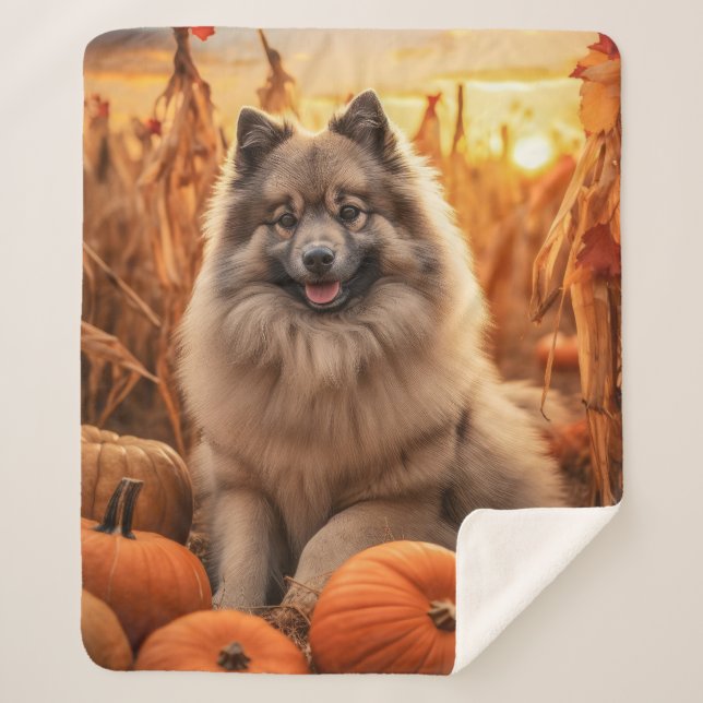 Autumn Keeshond – Cozy & Cheerful Sherpa Blanket (Front)
