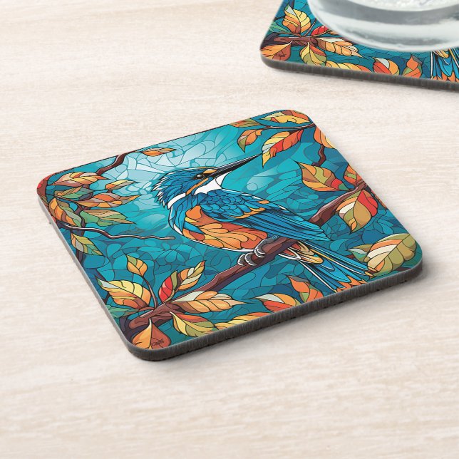 Autumn Kingfisher Hard Plastic Coaster (Left Side)