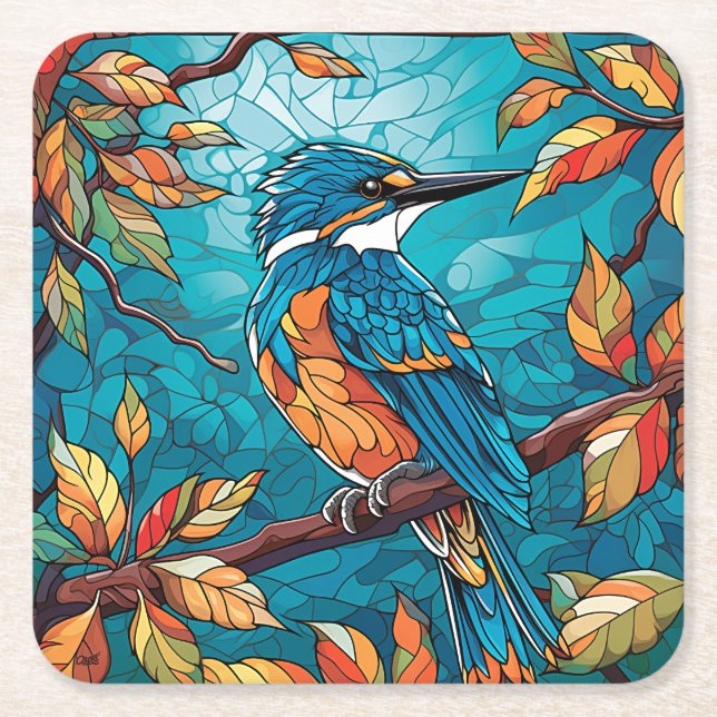 Autumn Kingfisher Paper Coaster (Front)