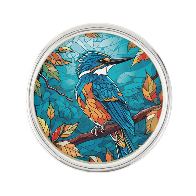 Autumn Kingfisher Planet Jill Round Lapel Pin (Front)