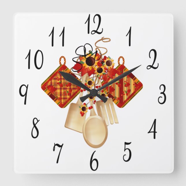 Autumn Kitchen Utensils Square Wall Clock (Front)