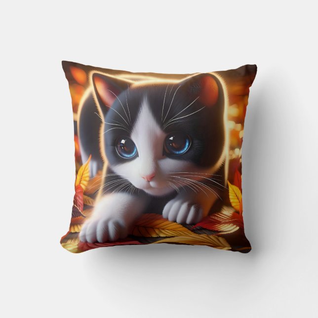 Autumn Kitten Throw Pillow (Front)