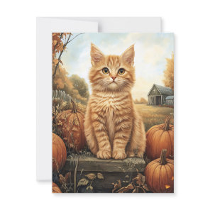 Autumn Kitten with Pumpkins Postcard