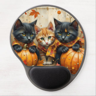 Autumn Kittens Pumpkins and Foliage Gel Mouse Pad