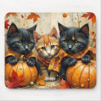 Autumn Kittens Pumpkins and Foliage Mouse Pad