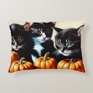 Autumn Kittens with Pumpkins Accent Pillow