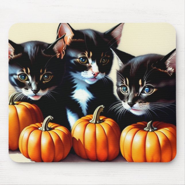 Autumn Kittens with Pumpkins Mouse Pad (Front)