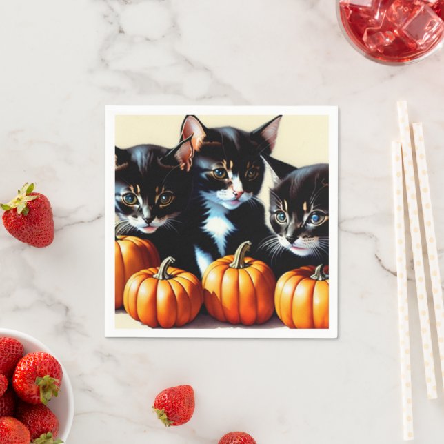 Autumn Kittens with Pumpkins Napkins (Insitu)