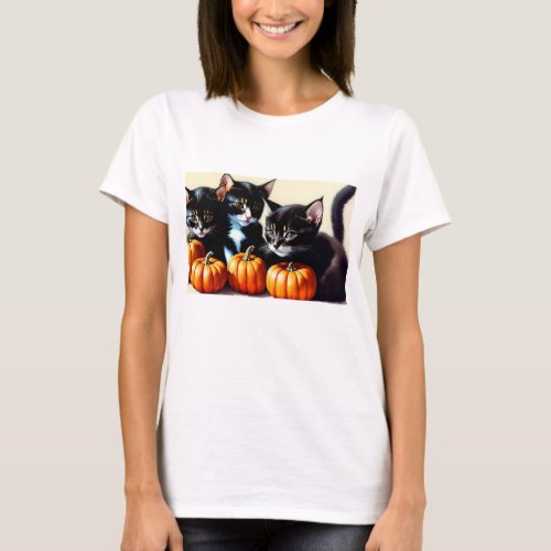 Autumn Kittens with Pumpkins T_Shirt