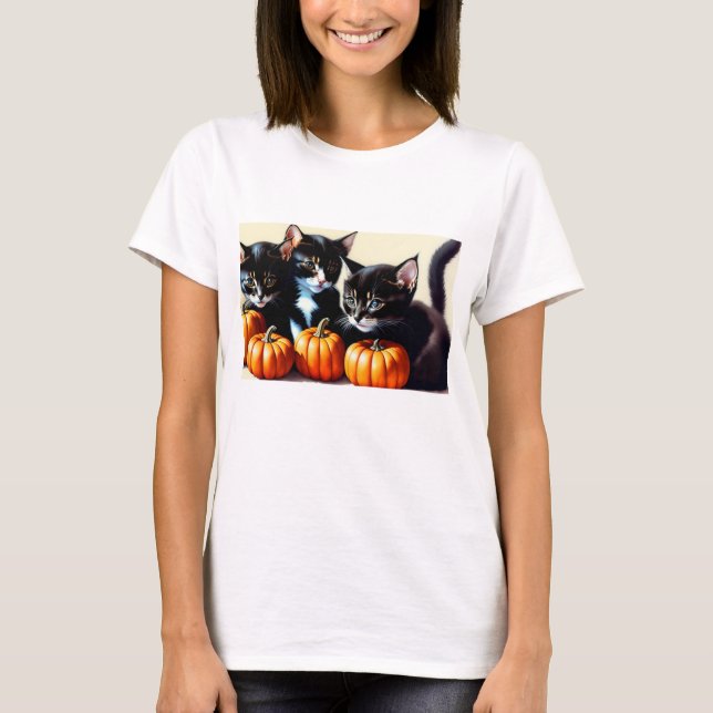 Autumn Kittens with Pumpkins T-Shirt (Front)