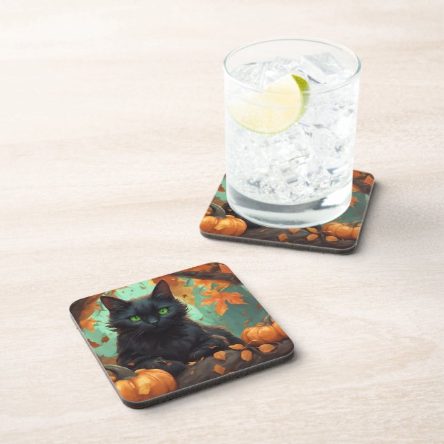 Autumn Kitty Beverage Coaster (Right Side)