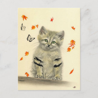 Autumn Kitty Butterflies Postcard