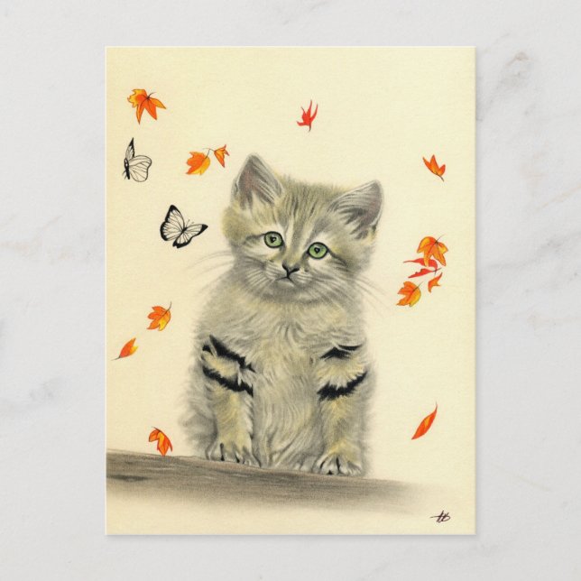 Autumn Kitty Butterflies Postcard (Front)