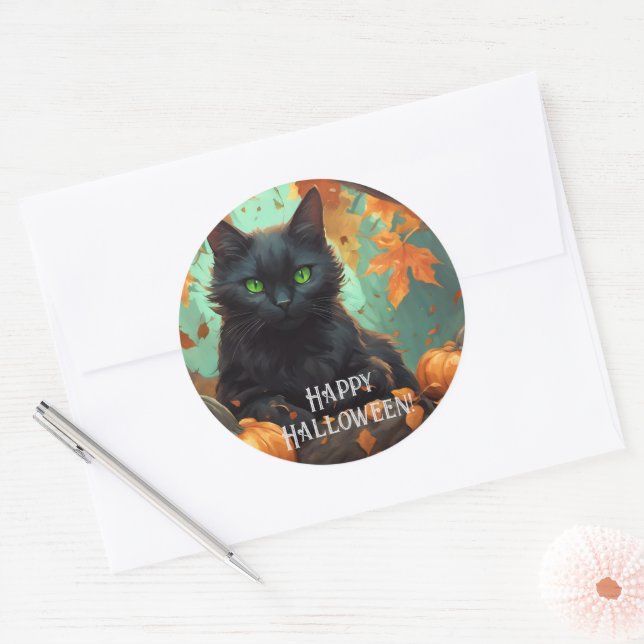 Autumn Kitty Classic Round Sticker (Envelope)
