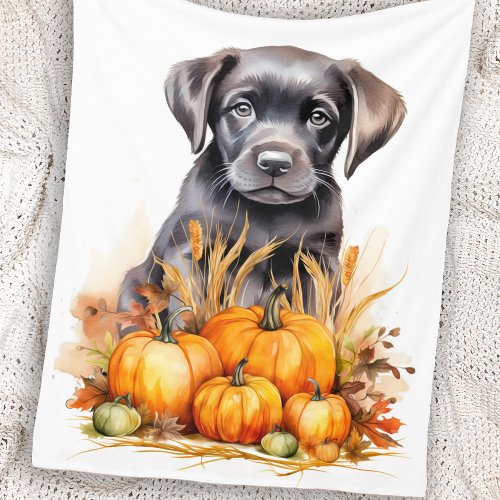 Autumn Labrador Retriever Puppy Pumpkins Dog Lover Fleece Blanket