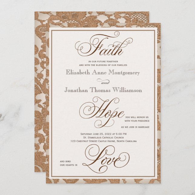 Autumn Lace Christian Wedding Invitation (Front/Back)