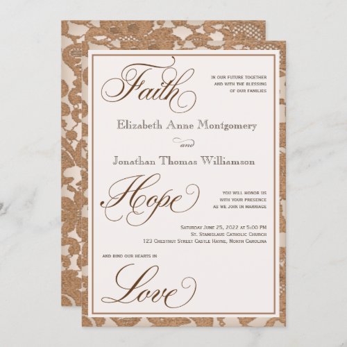 Autumn Lace Faith Hope Love Wedding Invitation