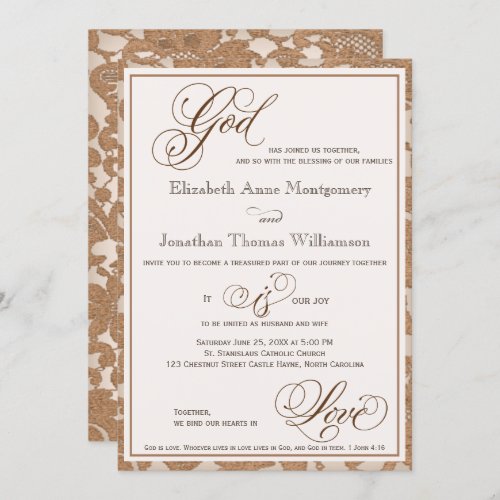 Autumn Lace Religious Wedding Invitation