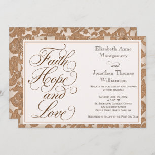Autumn Lace Script Faith Hope & Love Wedding Invitation