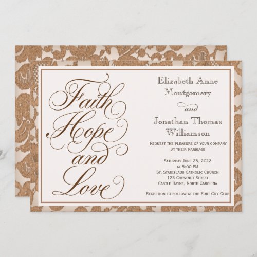 Autumn Lace Script Faith Hope  Love Wedding Invitation