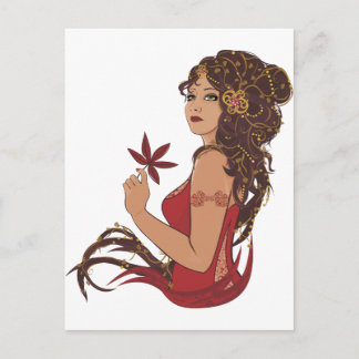 Autumn lady postcard
