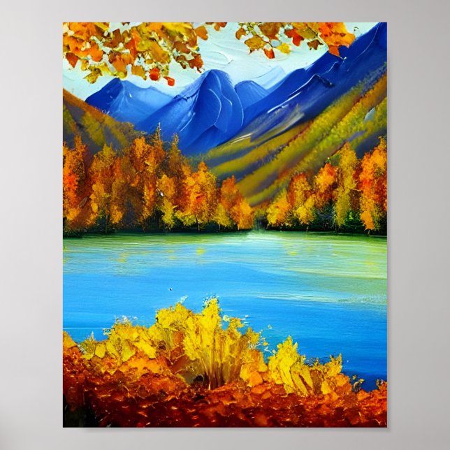 Autumn lake and mountains painting  poster (Front)