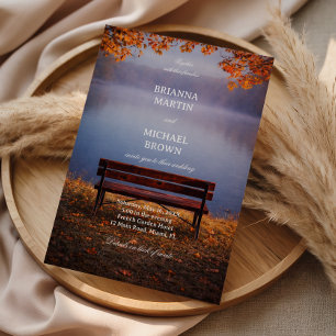 Autumn Lake Bench Romantic Invitation