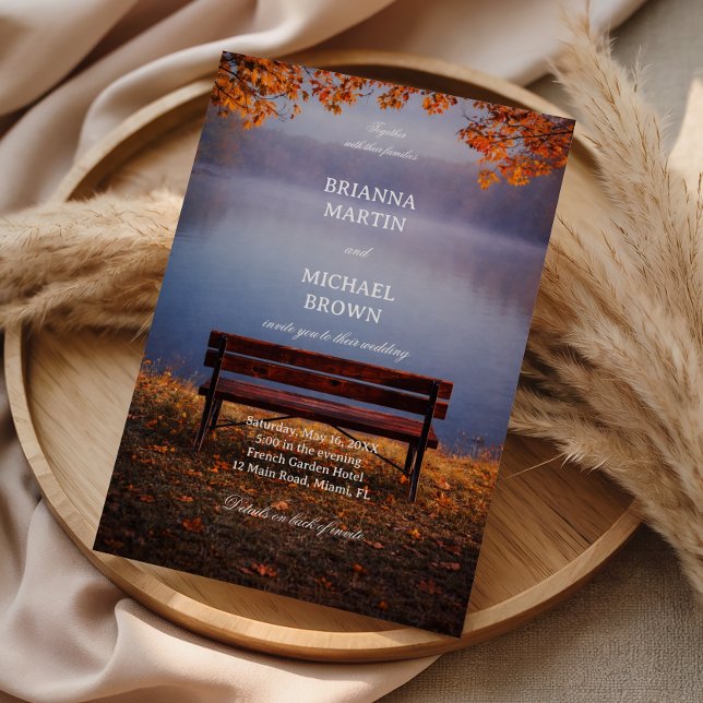 Autumn Lake Bench Romantic Invitation (Creator Uploaded)