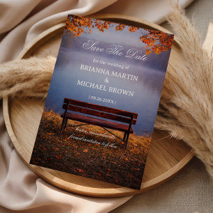 Autumn Lake Bench Romantic Save The Date
