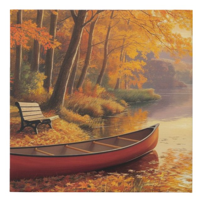Autumn Lake Canoe Scene Faux Canvas Print (Front)