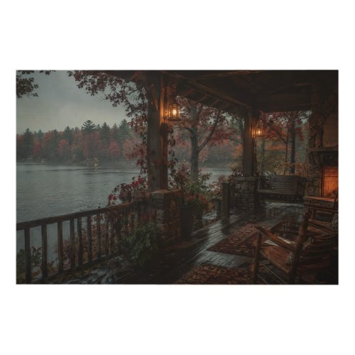 Autumn Lake Fireside Porch Wood Wall Art
