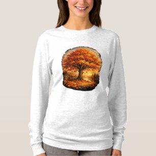 Autumn Lake Glow Tree Scene T-Shirt