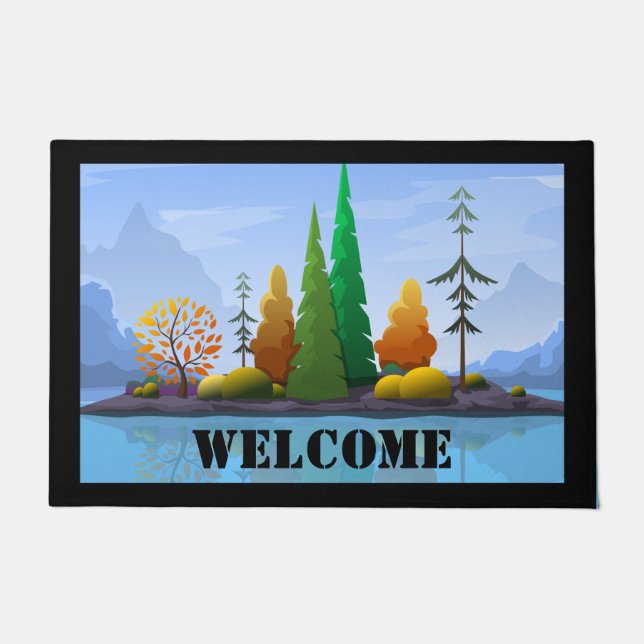 Autumn Lake Island Welcome Door Mat (Front)