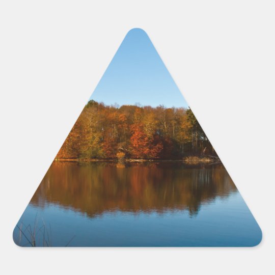 Autumn lake reflections triangle sticker
