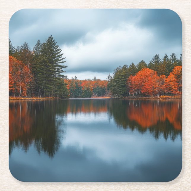 Autumn Lake Square Paper Coaster (Front)