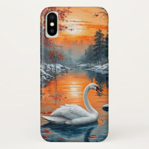 Autumn lake swan landscape design iPhone x case
