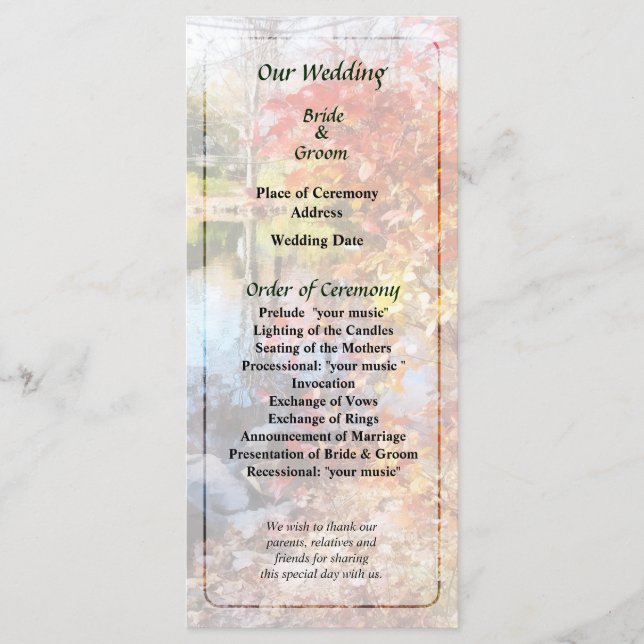 Autumn Lake Wedding Program (Front)