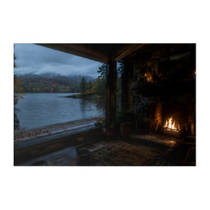 Autumn Lakeside Fireplace Acrylic Print