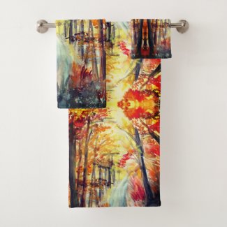 Autumn Landscape Abstract watercolor art 